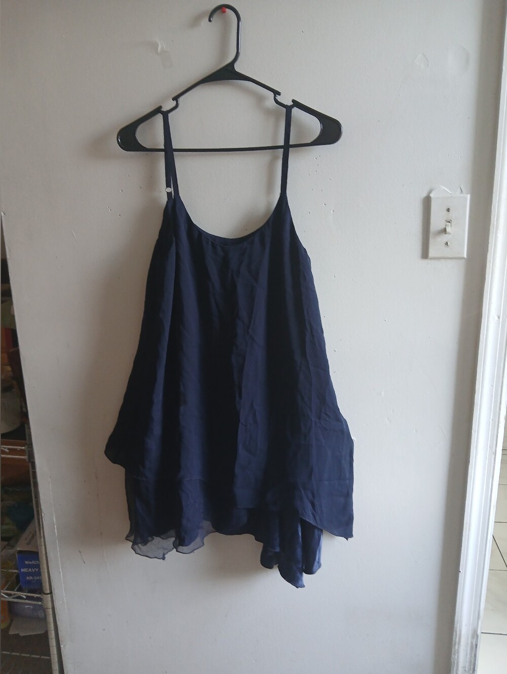 Alice + Olivia navy slip dress with yellow label detail